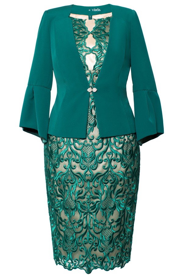 Costum cu rochie 9354 verde smarald