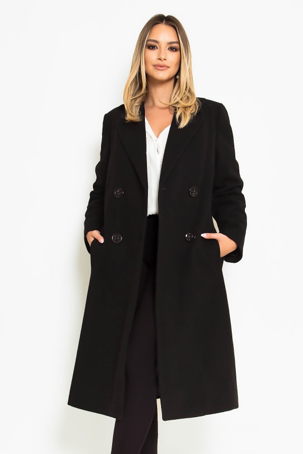 Palton lung cu lana 7307 negru