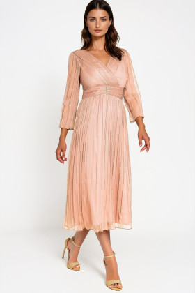 Elegant dress in natural silk R 639 beige