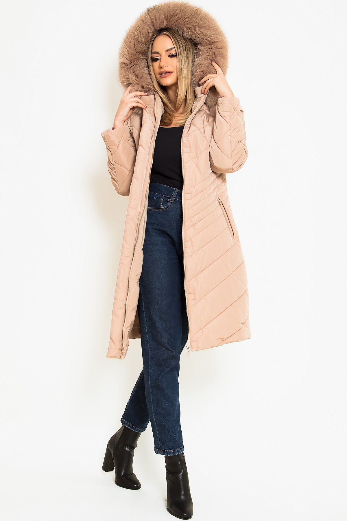 Jacket with natural fur 7309 beige - Viada