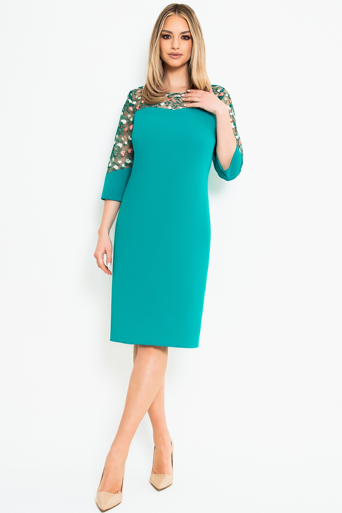 Elegant dress with lace R 714 turquoise - Viada