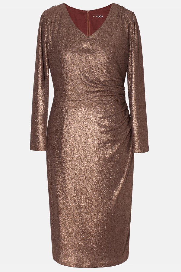Elegant dress in brown lurex fabric R 762