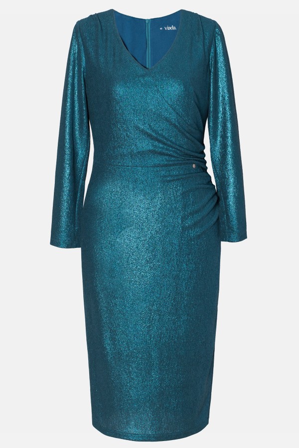 Elegant dress made of lurex fabric R 762 turquoise