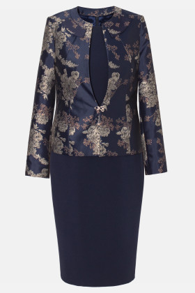 Elegant suit with dress 9332 navy brocade