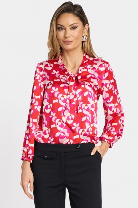 Office blouse made of satin fabric B 191 rosu