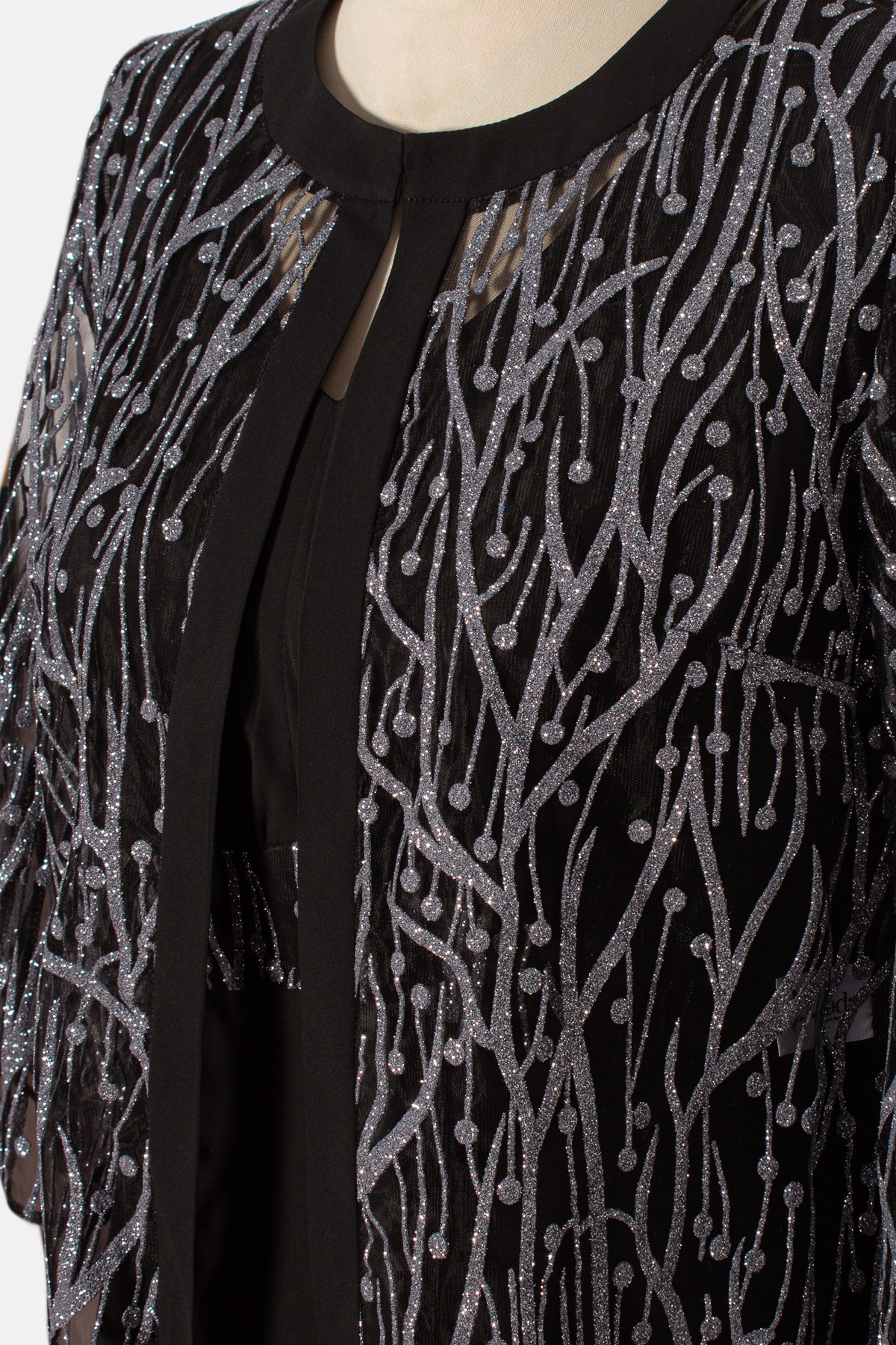Elegant suit with silver jacket and black dress 9473 - Viada