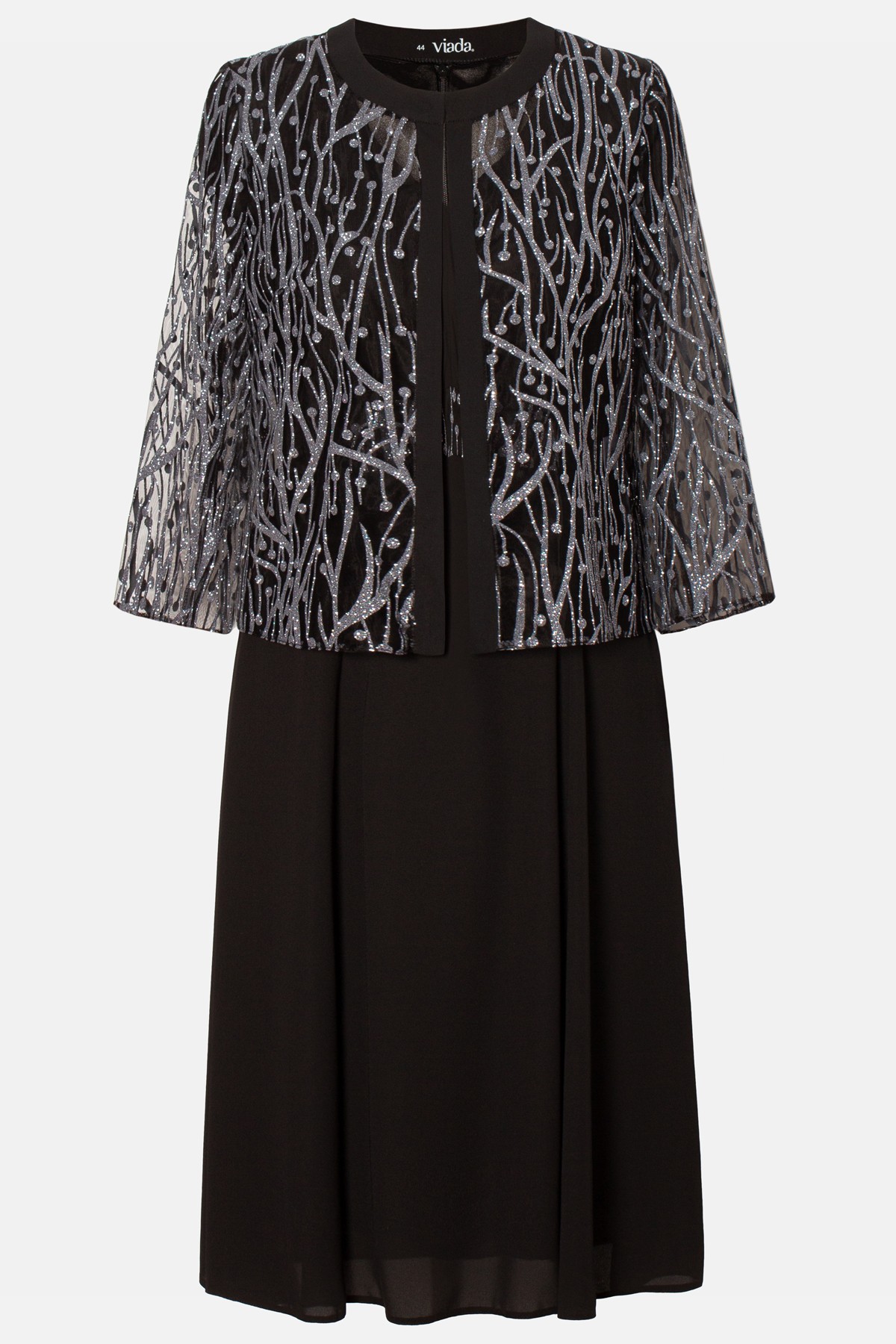 Elegant suit with silver jacket and black dress 9473 - Viada