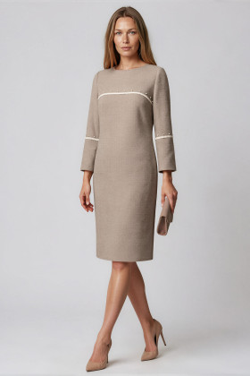 Rochie de zi din tesatura cu fir angora R 144 bej