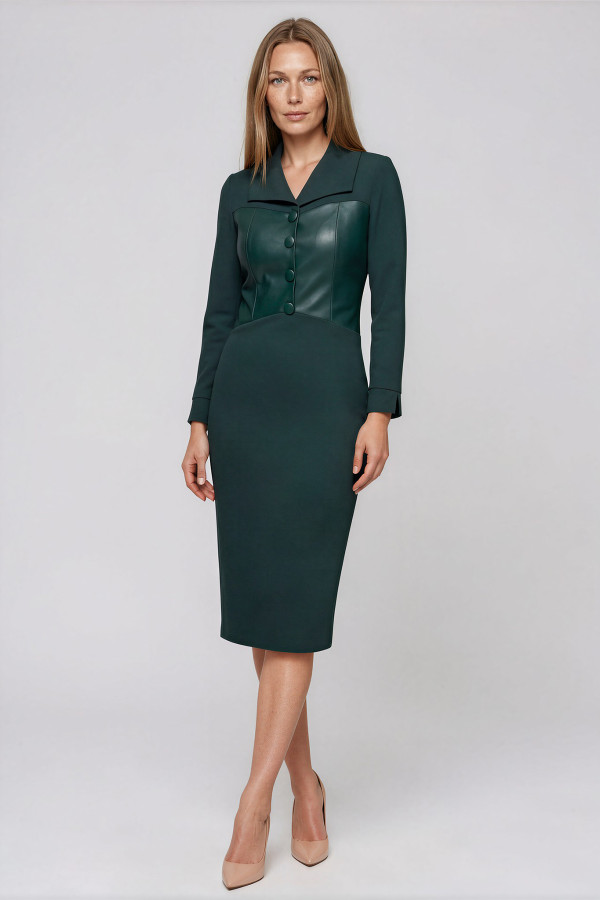 Rochie de zi cu piele ecologica R 156 verde