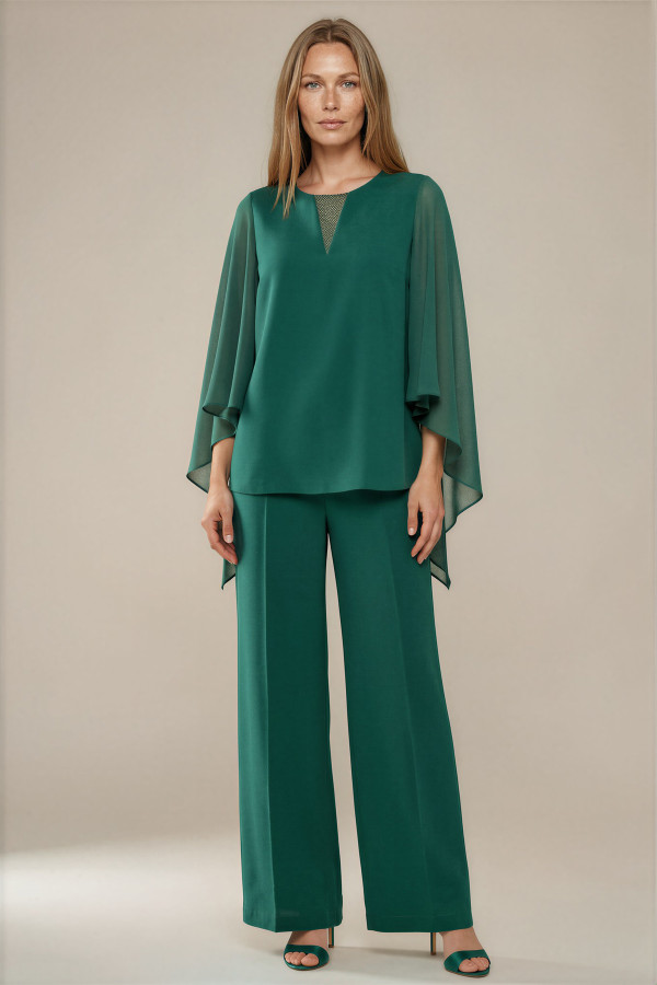 Elegant set with blouse and trousers 2348 green