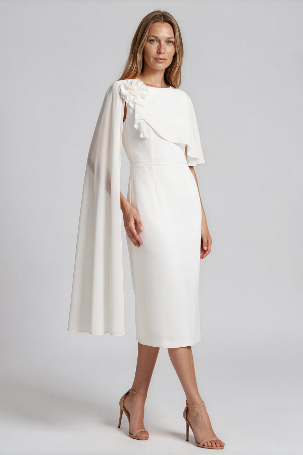 Rochie eleganta cu asimetrie din voal R 179 alb