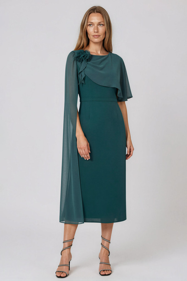 Rochie eleganta cu asimetrie din voal R 179 turcoaz