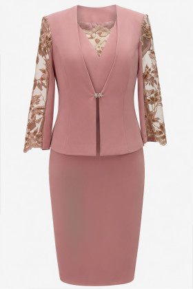 Elegant suit with dress 9438 pink