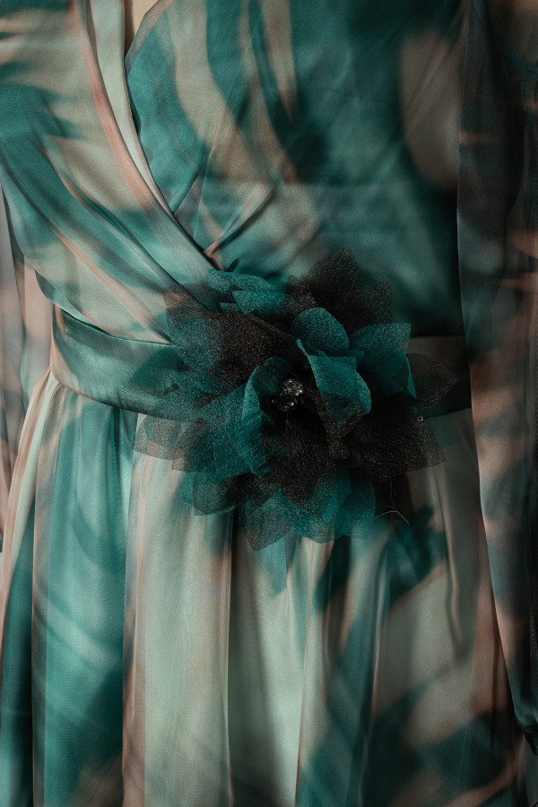 Elegant printed chiffon dress R 255 turquoise