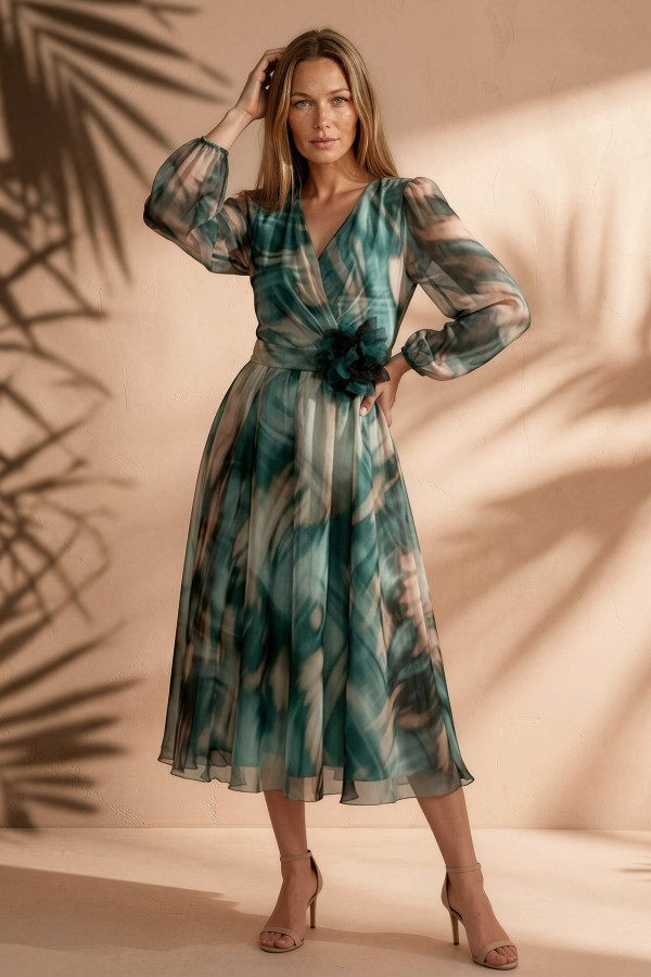 Elegant printed chiffon dress R 255 turquoise