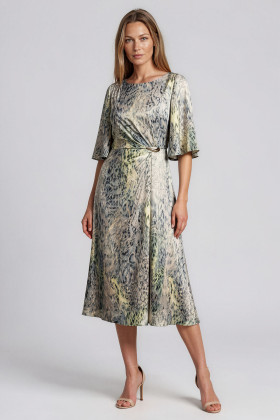 Casual dress R 274 beige with abstract print