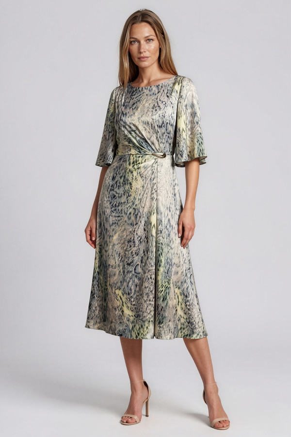 Casual dress R 274 beige with abstract print