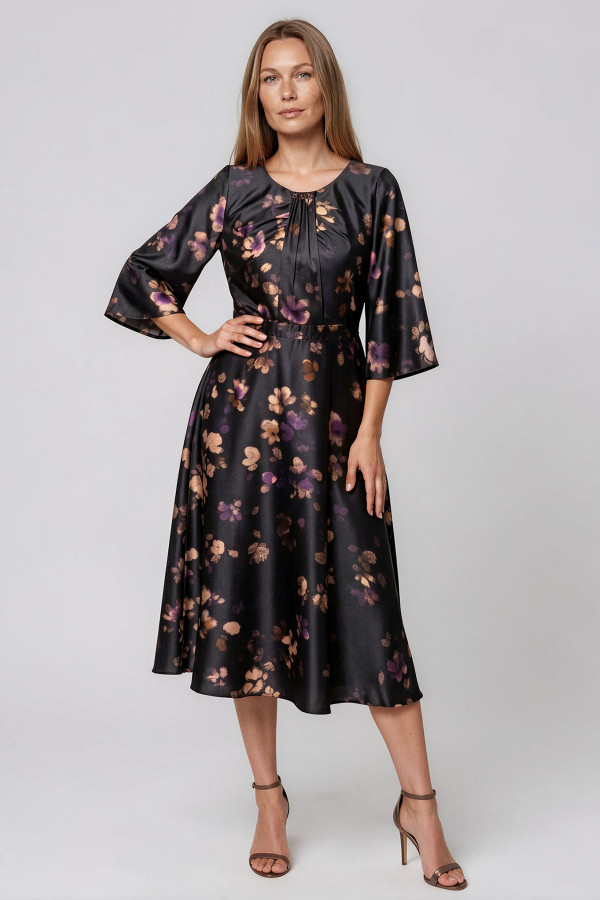 Elegant dress made of satin fabric R 281 purple