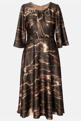 Elegant dress made of satin fabric R 281 brown