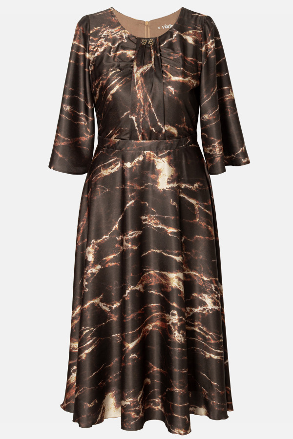 Elegant dress made of satin fabric R 281 brown