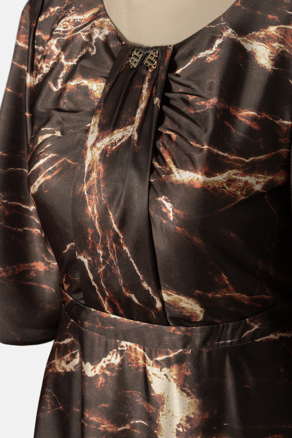 Elegant dress made of satin fabric R 281 brown