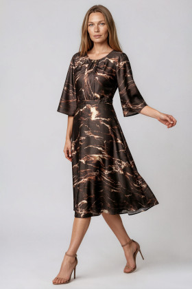 Elegant dress made of satin fabric R 281 brown