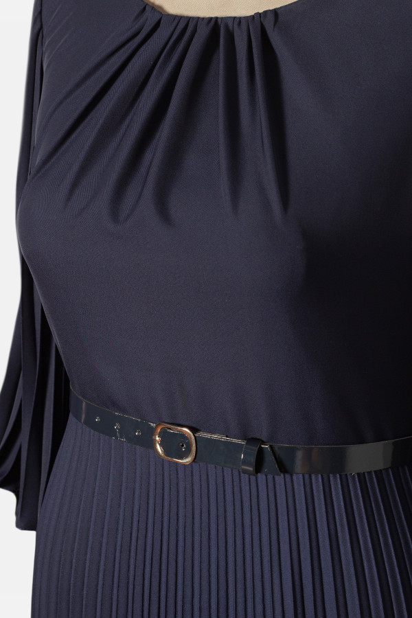 Elegant office dress with pleats R 291 navy blue