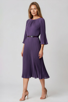 Elegant office dress with pleats R 291 mauve