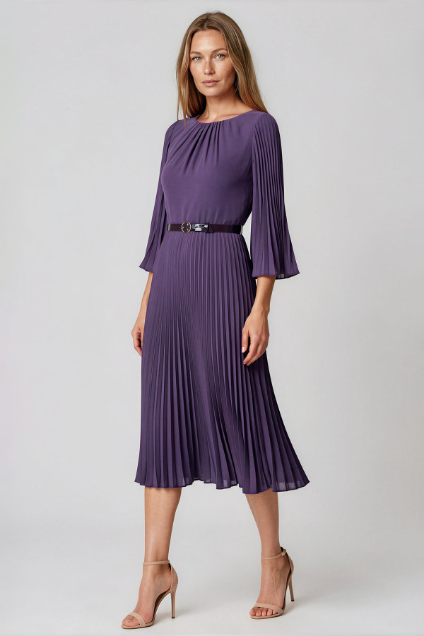 Elegant office dress with pleats R 291 mauve