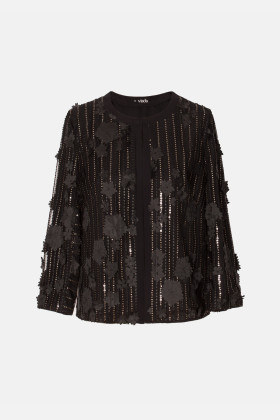 Sacou elegant cu flori 3D si paiete S 238 negru