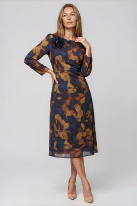 Elegant dress R 289 navy blue abstract print