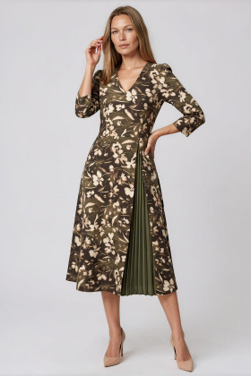 Rochie cu imprimeu floral R 286 kaki