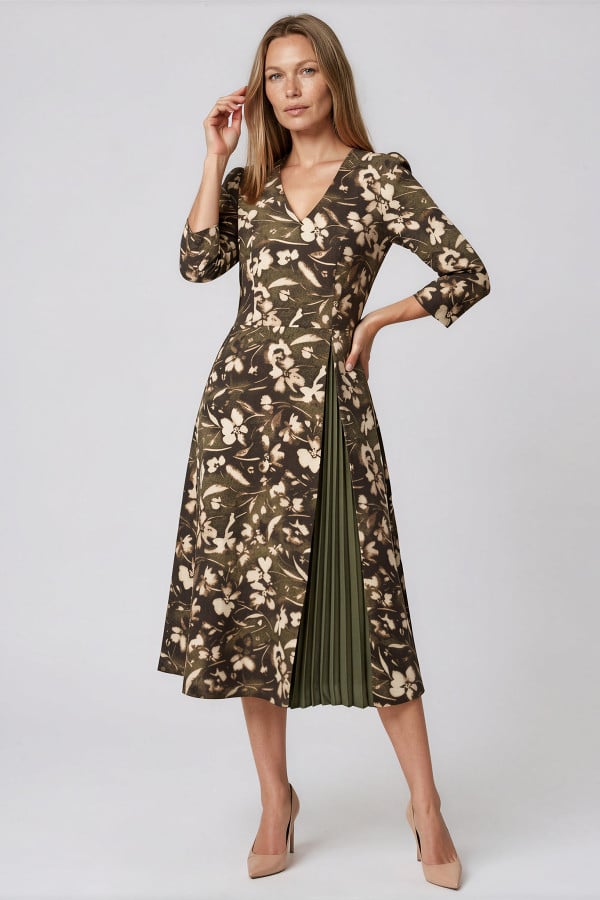 Khaki floral print dress R 286