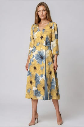 Rochie cu imprimeu floral R 286 galben