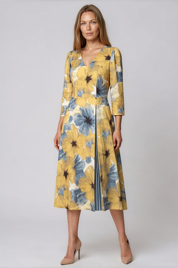 Rochie cu imprimeu floral R 286 galben