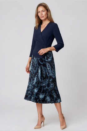 Rochie office-eleganta cu imprimeu abstract R 293 bleumarin