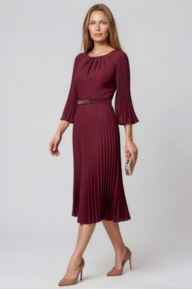 Rochie office-eleganta cu pliuri R 291 grena