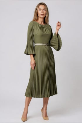 Rochie office-eleganta cu pliuri R 291 kaki
