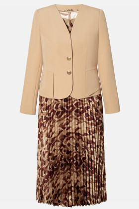 Elegant suit with pleated dress 9484 beige