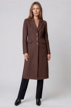 Brown wool-blend fabric coat 7422