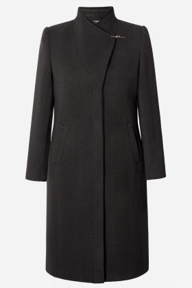 Black wool-blend fabric coat 7418
